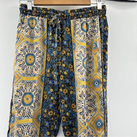 Johnny Was Silk Blend Gray Yellow Blue‎ Floral Paisley Drawstring Pants Sz S - Picture 2 of 10